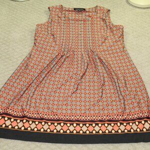 Perceptions - Black Peach Geometric Stretch Pleated Top Sleeveless Dress, L